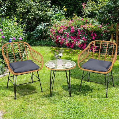 Tangkula 3 Pieces Patio Bistro Set, Rattan Conversation Set - Image 4