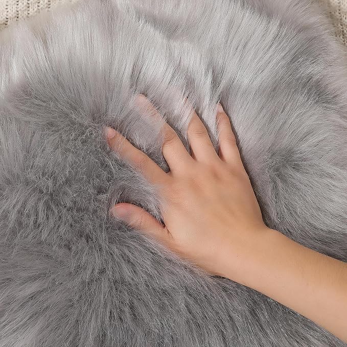 linmopm Faux Fur Rug Sheepskin Shag Fluffy Fuzzy 6x9 ft Grey Rugs - Image 4