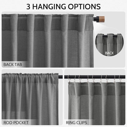 Blazer Grey Linen Curtains 90 Inch Long 2 Panels Set - Image 3