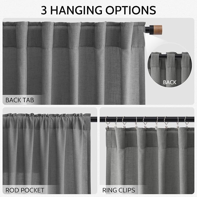 Blazer Grey Cutains Morden Linen Blend Light Filtering Back Tab Curtains - Image 3