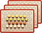 Macaron Silicone Baking Mats - Non-Stick Macaron Mat for Easy Baking | Heat Resistant & Dishwasher Safe Macaron Baking Mat | Reusable & Eco-Friendly, 3/4 Size - Pack of 3 - For Macarons Red Border