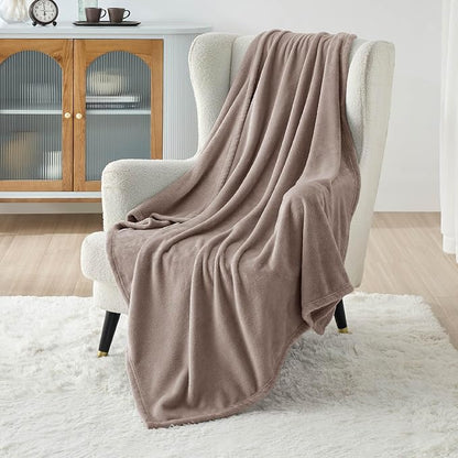 Bedsure GentleSoft Fleece Blankets Twin Size Mocha Brown - Image 2