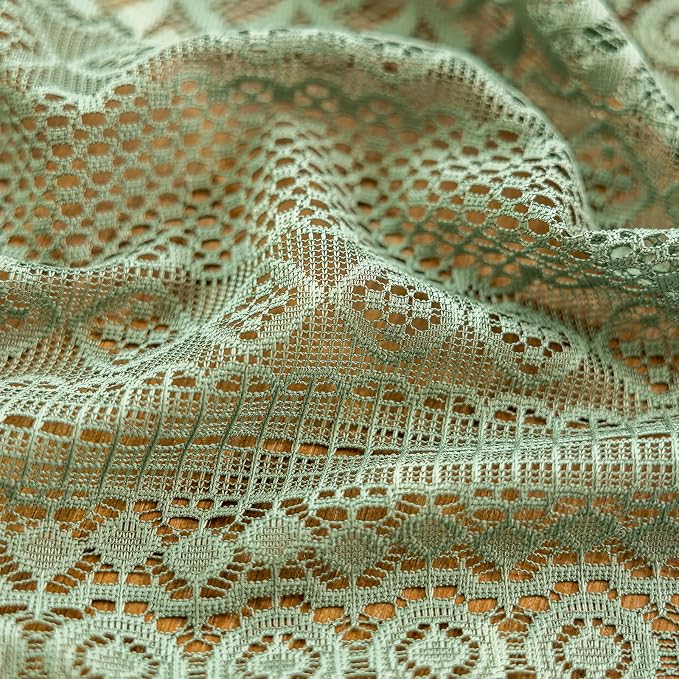 Sutuo Home Olive Green Boho Lace Curtains 2 Panels 45 Inch Long, Semi Sheer - Image 7