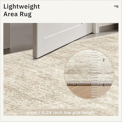 Soalmost 6x6 Beige Round Rug 6ft Circle Living Room Area Rugs Non-Slip | - Image 6