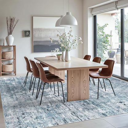 Soalmost 10x12 Area Rugs for Living Room Washable Rug Abstract Blue/Grey | - Image 4
