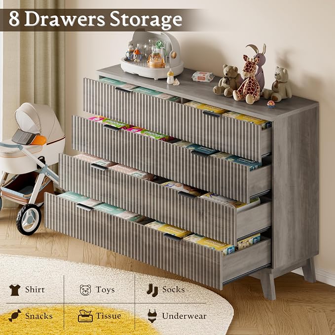 BORNOON 53" Tall Dresser for Bedroom, 8-Drawer Fluted Chest of Drawers - Image 6