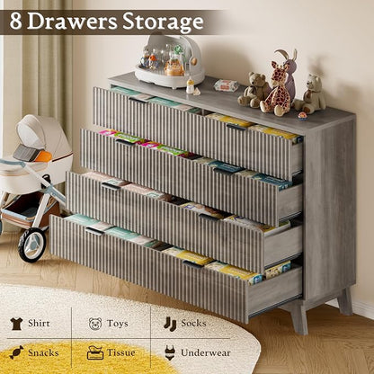 BORNOON 53" Tall Dresser for Bedroom, 8-Drawer Fluted Chest of Drawers - Image 6