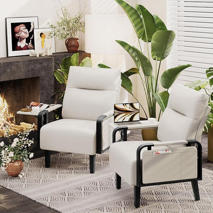 Andeworld Modern Beige Accent Chair, PU Leather Upholstered Armchair Side Chair - Image 9