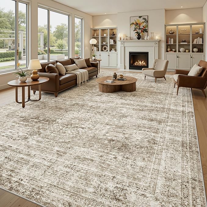Soalmost 12x15 Washable Area Rugs Soft Living Room Rug Abstract Brown | Large - Image 2