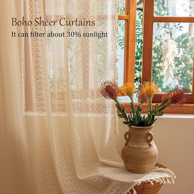 Sutuo Home Beige Boho Lace Curtains 96 inches Long - Image 2