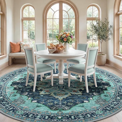 RELEANY Washable Area Rug, Round 10ft, Teal | Non-Slip, Water Repellent - Image 3