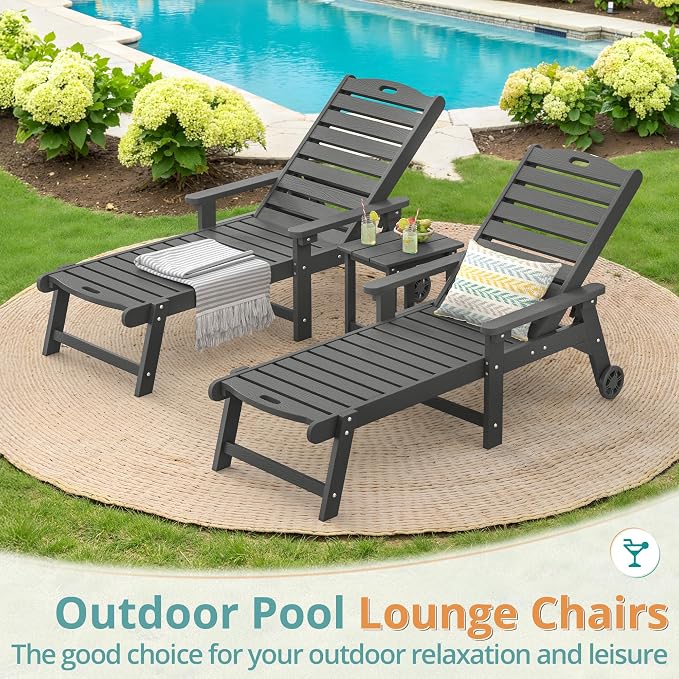 LUE BONA Lounge Chair Outdoor Set of 4, HDPS Chaise Lounge Outdoor - Image 2