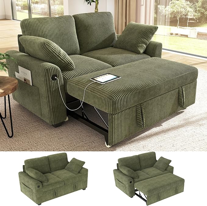 Ihanherry 59-inch Corduroy Convertible Sofa Bed by iHanHerry