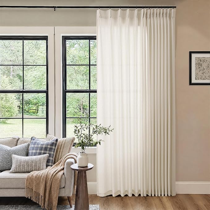 Extra Wide Pinch Pleat 100 x 84 Inch Linen Curtains Light Filtering | Semi Sheer by DUKIYO
