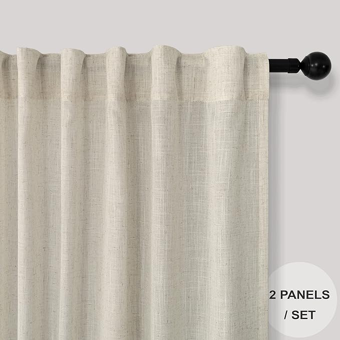 Pitalk Flax Linen Sheer Curtains 68 Inch Length 2 Panel Set - Image 2