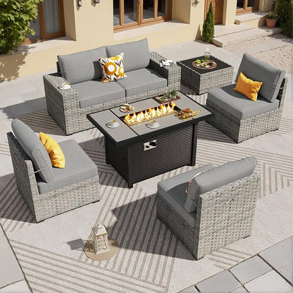 ovios 7 Pieces Patio Furniture Set, Outdoor Wicker Sectional Sofa by OVIOS