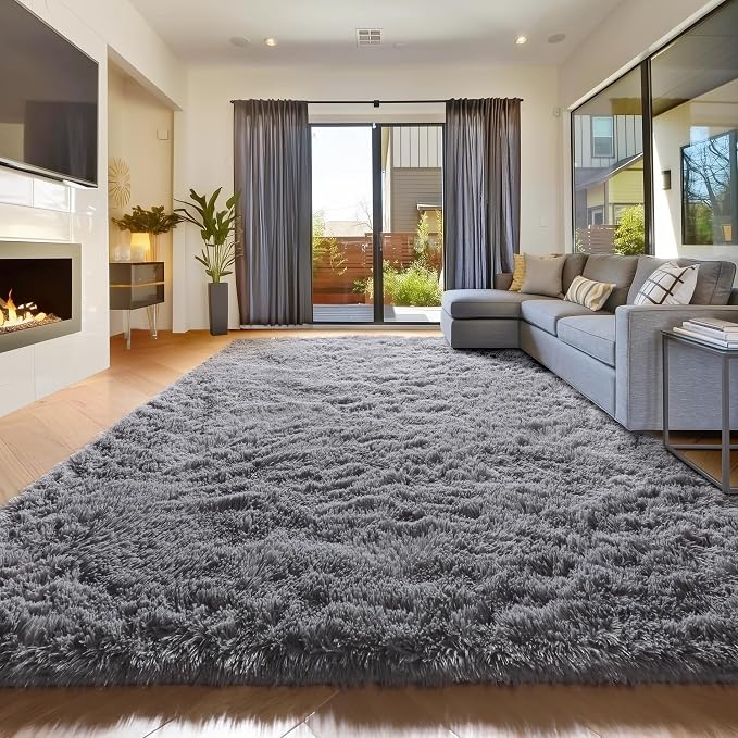 Amdrebio Grey Shag Furry Fuzzy Area Rug 5x8 - Image 7