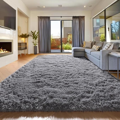 Amdrebio Grey Shag Furry Fuzzy Area Rug 5x8 - Image 7