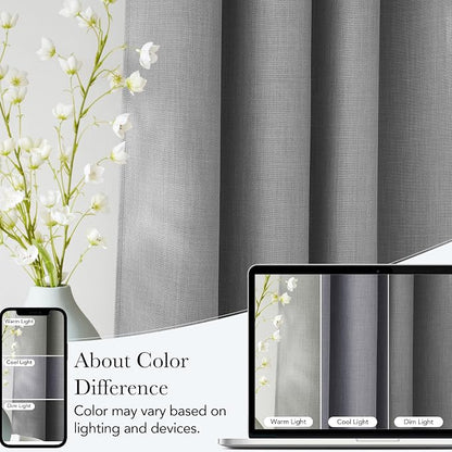 NICETOWN Faux Linen Light Grey Blackout Curtains 84 inches Long - Image 5