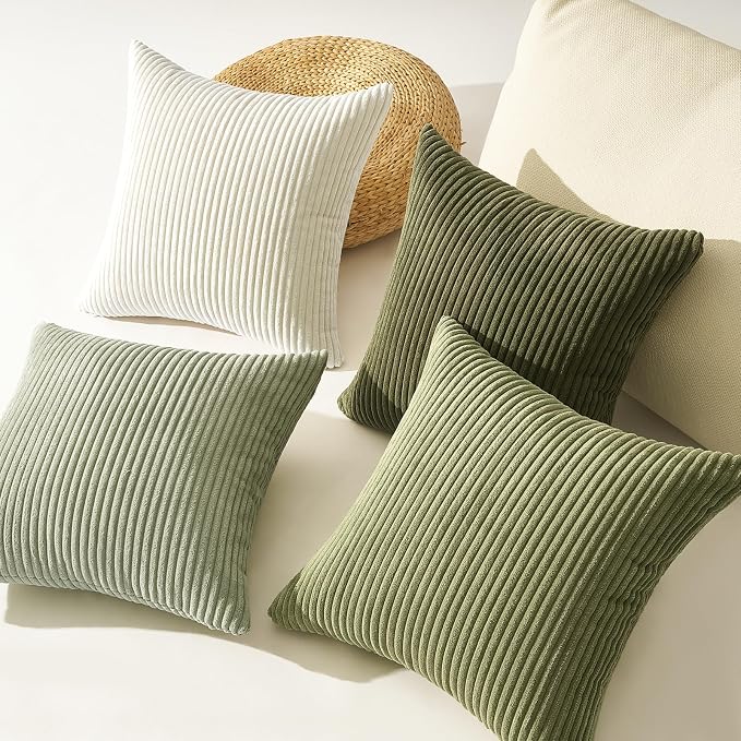Topfinel Boho Farmhouse Green White Throw Pillow Covers 16x16 Inch Set of 4 - Image 5