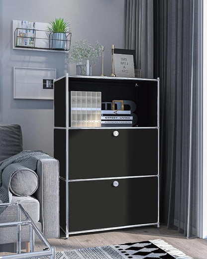 Metal Shelf with 2 Flap Doors, Large Capacity Cabinet, DIY Modern Home - Image 2