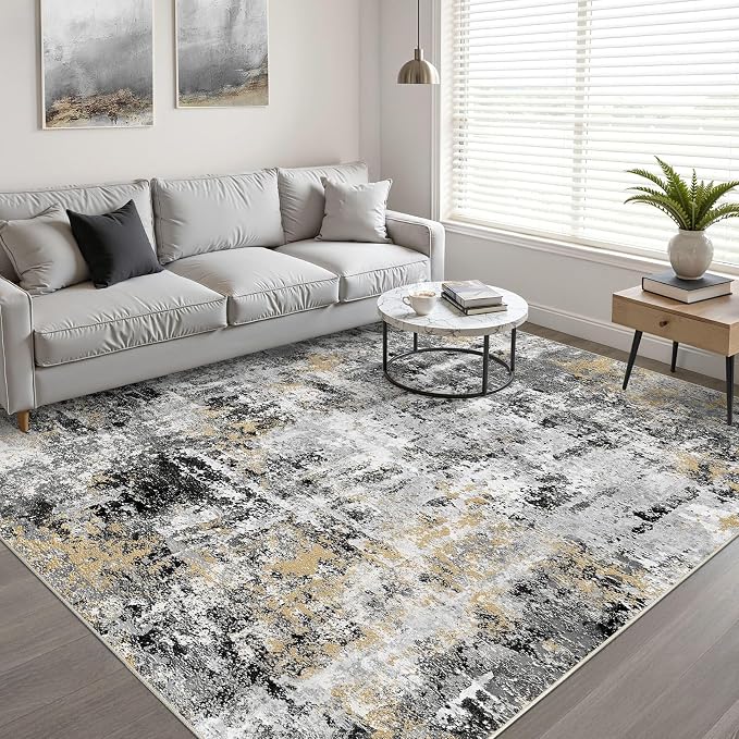 LOONGRUG Area Rug 5x7 Washable Neutral Modern Living Room Rugs Black Gold | - Image 5
