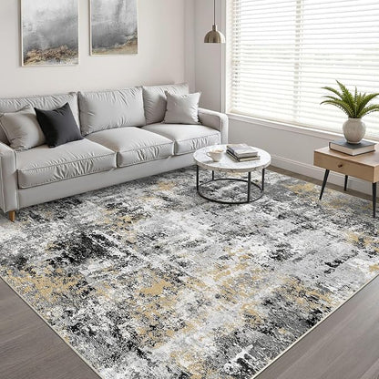 LOONGRUG 6x8 Area Rug Washable Neutral Modern Living Room Rugs Black Gold | - Image 5