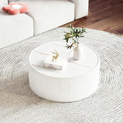 SSLine Round Drum Coffee Table Set of 2 Modern Sintered Stone Top Nesting - Image 6