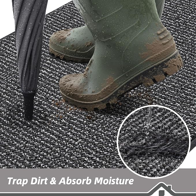 BEQHAUSE Dirt Trapper Door Mat 20"x48", Non-Slip Washable Doormat, Charcoal | - Image 3