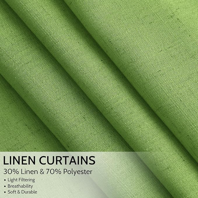Lime Green Linen Blend Light Filtering Back Tab Curtains 96 Inches Long - Image 2
