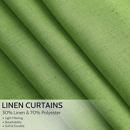 Lime Green Linen Blend Light Filtering Back Tab Curtains 108 Inches Long - Image 2