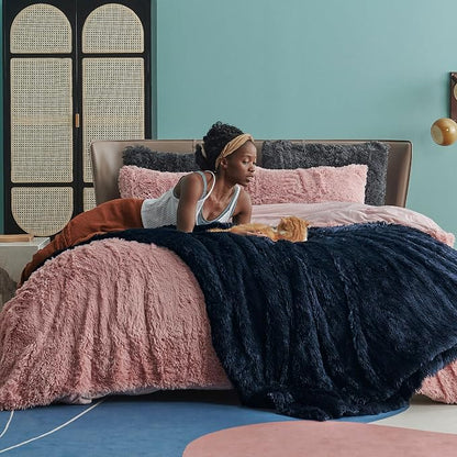 Bedsure GentleSoft Fluffy Navy Blue Blankets Queen Size - Image 3