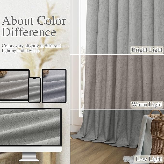 100% Blackout Linen Curtains 100 Inch Length 2 Panels Set - Image 7