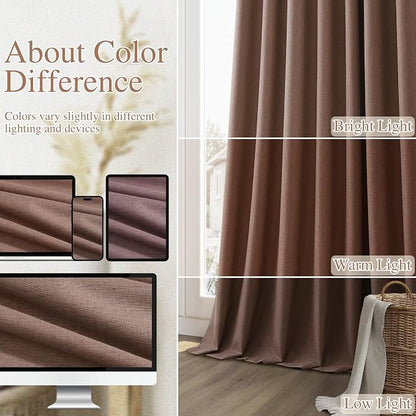 Cappuccino 100% Blackout Linen Curtains 84 Inch Length 2 Panels Set - Image 7