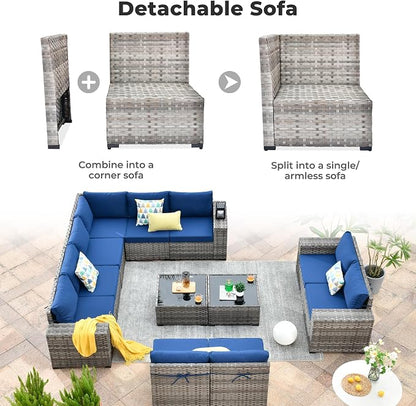 ovios 12 Pieces Patio Furniture Set, Outdoor Wicker Sectional Sofa - Image 9