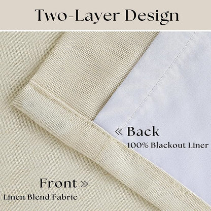 Cream Beige 63 Inch Length Blackout Pinch Pleated Linen Curtains - Image 4