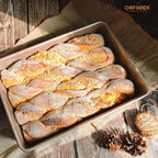 CHEFMADE 13-Inch Rectangle Cake Pan, Non-Stick Loaf Pan Deep Dish Bakeware for Oven Roasting Meat Bread Jelly Roll Battenberg Pizzas Pastries 9.7" x 13.6" X 2.4"(Champagne Gold)