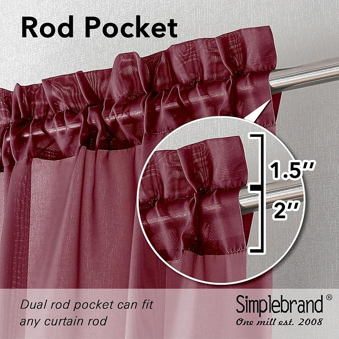 Simplebrand Rod Pocket Top Solid Voile Sheer Curtains - Image 4