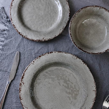 LEHAHA 9 inch Gray Melamine Plate 6 Piece Set, Farmhouse Salad/Dessert Plates, Break and Stain-resistant Dishes Set Great for Dining Party, Ideal for Salad, Dessert and Cakes