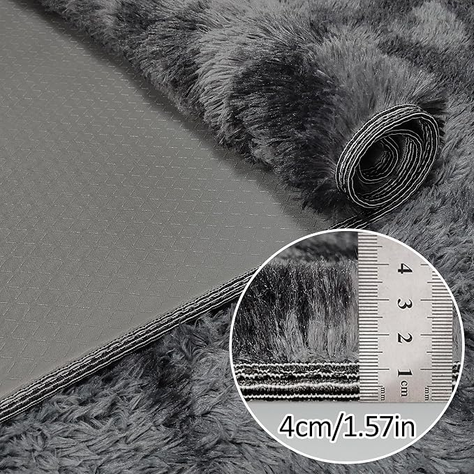 Tie-Dyed Runner Rug for Bedroom Black Grey 2x8ft Fluffy Area Rug Bedside Runner - Image 5
