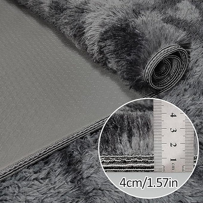 Tie-Dyed Runner Rug for Bedroom Black Grey 2x5ft Fluffy Area Rug Bedside Runner - Image 5