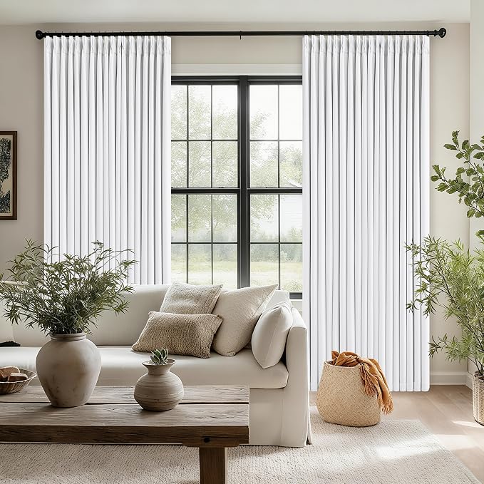 Snow White Pleated Linen 100% Blackout Curtains 86 Inches Long | Pinch Pleat - Image 7