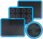 GUY DREAM Pack of 4 Perforated Silicone Baking Mats - 1 Choux, 1 Eclair, 1 Blank for Cookies, 1 10'' Round for Pizza - Non-Stick Reusable Oven Liner 11-4/5" x 15-3/4"