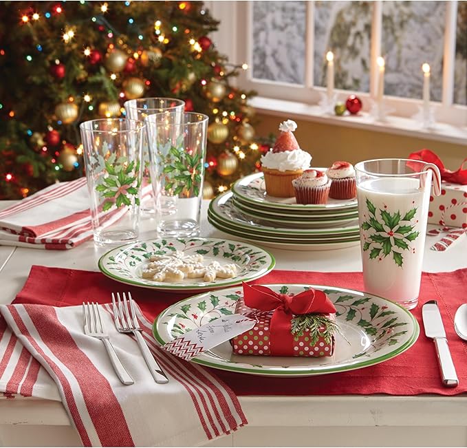 Lenox 863669 Holiday 4-Piece Melamine Dinner Plate Set, Christmas Dinnerware, Hosting