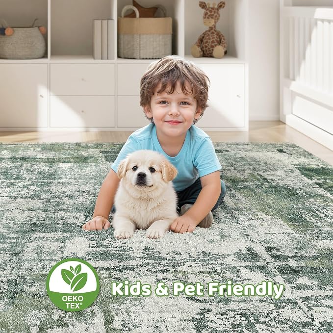 LOONGRUG 7x9 Area Rug Washable Large Neutral Modern Living Room Rugs | Abstract - Image 7