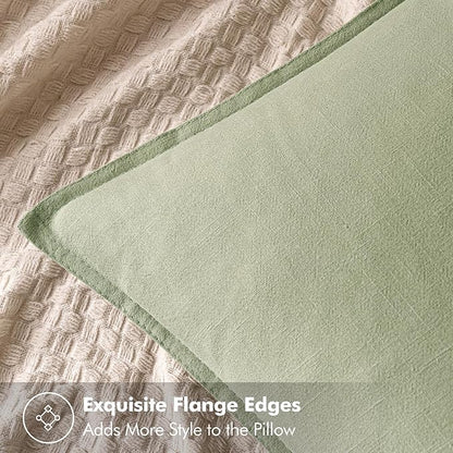 MIULEE Decorative Linen Euro Sham Pillow Covers 24x24 Light Green | Boho - Image 2