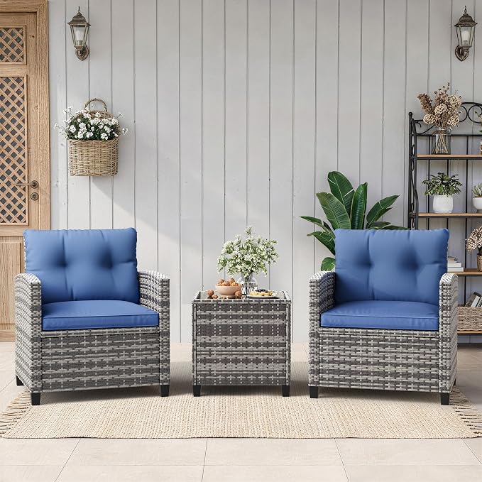 Garvee Outdoor Wicker Chairs, 3 Pieces Patio Furniture Set, All Weather High by Garvee