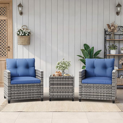 Garvee Outdoor Wicker Chairs, 3 Pieces Patio Furniture Set, All Weather High by Garvee