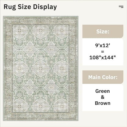 Soalmost 9x12 Area Rugs for Living Room Washable Rug Non-Slip Green/Brown | - Image 5