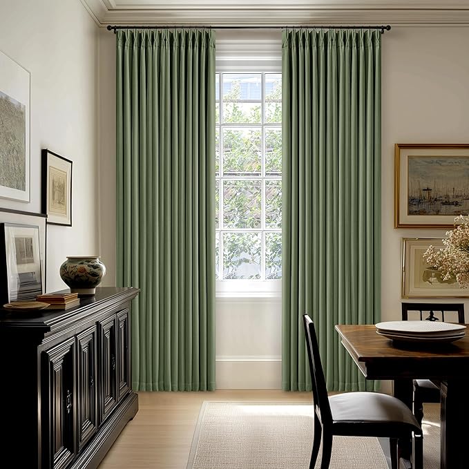 90 Inch Olive Green Linen Pinch Pleated Blackout Curtains - Image 9